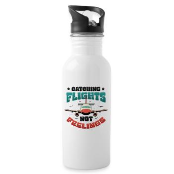 Flying instead of feeling, travel-addicted flyer - Water bottle with straw - white - Right