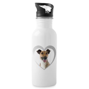 Fox Terrier Heart - I Love Fox Terrier - Water bottle with straw - white - Right