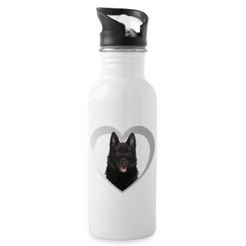 Schipperke Herz - I Love Schipperke - Trinkflasche mit integriertem Trinkhalm - Weiß - Rechts