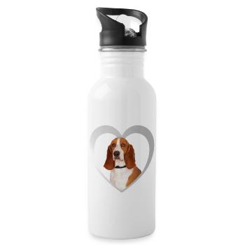 Basset Hound Herz - I Love Basset Hound - Water bottle with straw - white - Right