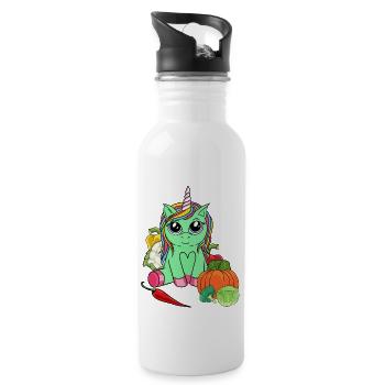 Organic Eco Unicorn Vitamins Vegetable Enjoyment Gardening - Water bottle with straw - white - Right