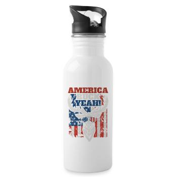 Buck yes Deer funny July 4th glasses t shirt young - Water bottle with straw - white - Right