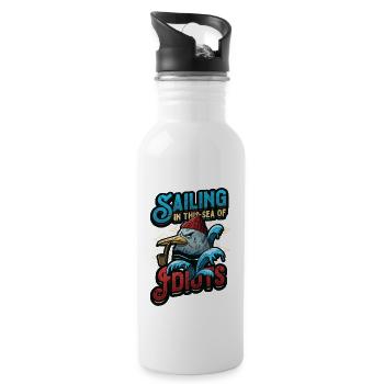 Sailing in this sea of idiots antisocial - Water bottle with straw - white - Right