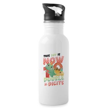 Dieser Junge Ist Jetzt 10, Zweistellig - Trinkflasche mit integriertem Trinkhalm - Weiß - Rechts