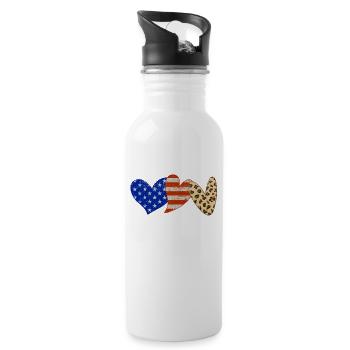 Leopard amerikanische Flagge Herzen 4. Juli - Trinkflasche mit integriertem Trinkhalm - Weiß - Rechts