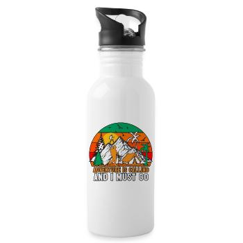 Adventure Is Calling And I Hiking Nature Camping - Water bottle with straw - white - Right