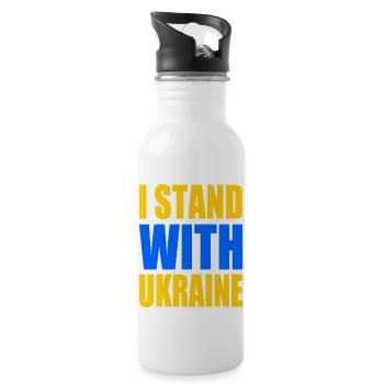 I stand with ukraine - Trinkflasche mit integriertem Trinkhalm - Weiß - Rechts