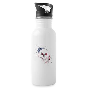 Skull American Flag July 4 Patriotic - Water bottle with straw - white - Right