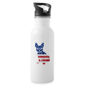 French Bulldog July 4 Dog Lovers - Water bottle with straw - white - Right