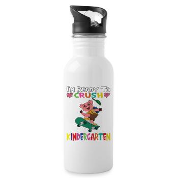 I'm Ready To Crush Kindergarten Skateboarding Pig - Water bottle with straw - white - Right