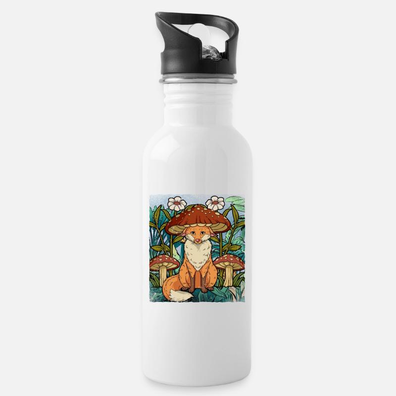 Cottagecore Fuchs - Trinkflasche mit integriertem Trinkhalm - Weiß