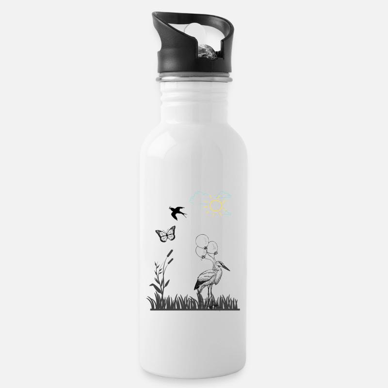 Feder - Trinkflasche mit integriertem Trinkhalm - Weiß