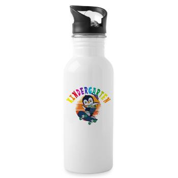 Kindergarten I'm Coming Penguin Skateboarding - Water bottle with straw - white - Right