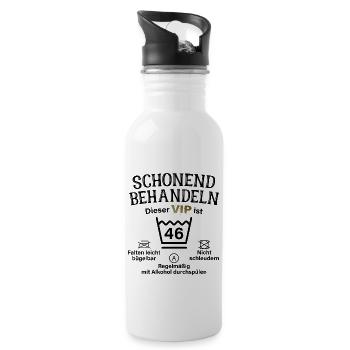 46. Geburtstag Schonend Behandeln 46 VIP ist 46 - Trinkflasche mit integriertem Trinkhalm - Weiß - Rechts