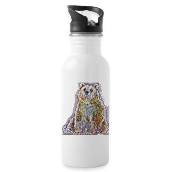 Kunstdruck Art Bär Teddy Grizzly bunt - Trinkflasche mit integriertem Trinkhalm - Weiß - Rechts