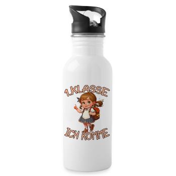 1. Klasse Ich komme Einschulung Mädchen - Trinkflasche mit integriertem Trinkhalm - Weiß - Rechts