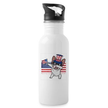 Dab French Bulldog July 4 Patriot - Water bottle with straw - white - Right