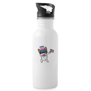 Dabbing Bouledogue Français 4 Juillet Patriote - Gourde avec paille intégrée - blanc - Droite