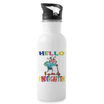 Hello Kindergarten Cow With Scooter - Water bottle with straw - white - Right