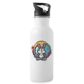 Hippie Lapin Signe de Paix Yoga Cool Hare Drôle - Gourde avec paille intégrée - blanc - Droite
