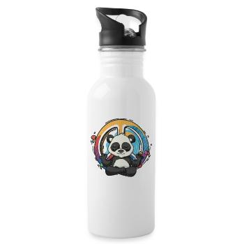 Hippie Panda Peace Sign Yoga Bear Hippies Meditate - Water bottle with straw - white - Right
