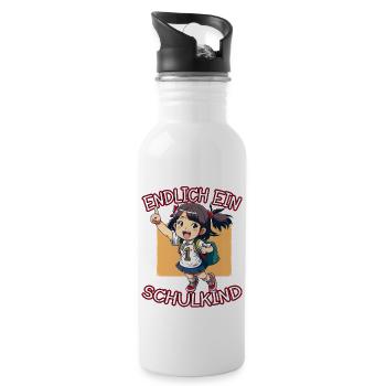 Endlich ein Schulkind Anime Mädchen - Trinkflasche mit integriertem Trinkhalm - Weiß - Rechts