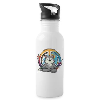 Hippie Wolf Friedenszeichen Yoga Cool Wolf Lustiger Hippie - Trinkflasche mit integriertem Trinkhalm - Weiß - Rechts