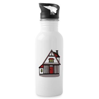 Haus Hütte wohnen Bauherr bauen Immobilie - Trinkflasche mit integriertem Trinkhalm - Weiß - Rechts