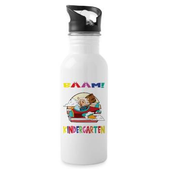 Kindergartenkind Hallo Kindergarten Ich Komme - Trinkflasche mit integriertem Trinkhalm - Weiß - Rechts