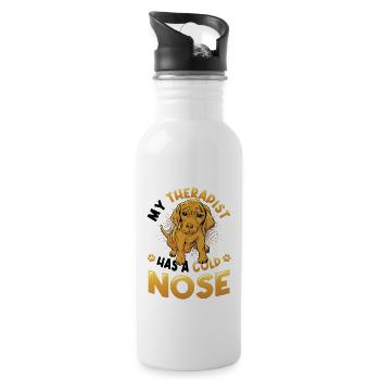 Mein Therapeut Hat Eine Kalte Nase, Hundeliebhaber - Trinkflasche mit integriertem Trinkhalm - Weiß - Rechts