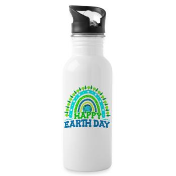 Fröhlicher Tag Der Erde Wald Bäume - Trinkflasche mit integriertem Trinkhalm - Weiß - Rechts
