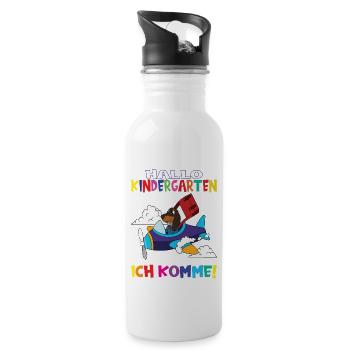 Kindergartenkind Hallo Kindergarten Ich Komme - Trinkflasche mit integriertem Trinkhalm - Weiß - Rechts