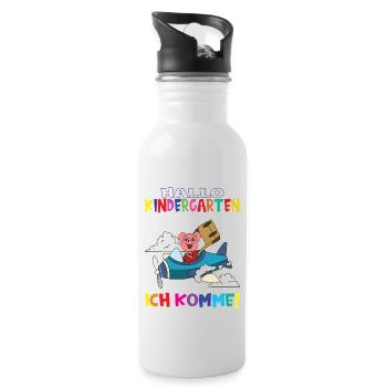 Kindergartenkind Hallo Kindergarten Ich Komme - Trinkflasche mit integriertem Trinkhalm - Weiß - Rechts