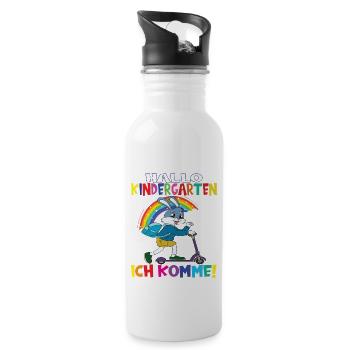 Kindergartenkind Hallo Kindergarten Ich Komme - Trinkflasche mit integriertem Trinkhalm - Weiß - Rechts
