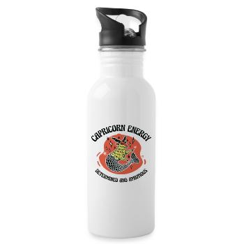 Steinbock Energie Astrologisches Horoskop - Trinkflasche mit integriertem Trinkhalm - Weiß - Rechts