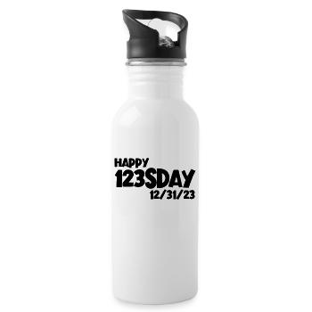 Happy 123s Tag Sonntag, 31.12.23 123123 123Sday - Trinkflasche mit integriertem Trinkhalm - Weiß - Rechts