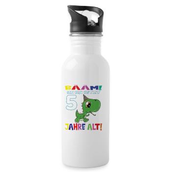 Bääm Ich Bin Jetzt 5 Jahre Alt Dino - Trinkflasche mit integriertem Trinkhalm - Weiß - Rechts
