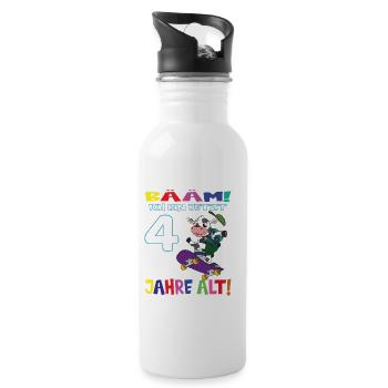 Bääm Ich Bin Jetzt 4 Jahre Alt Geburtstag Kuh - Trinkflasche mit integriertem Trinkhalm - Weiß - Rechts