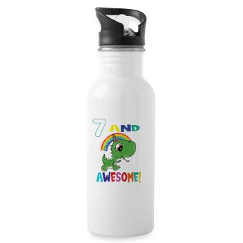 7 And Awesome Birthday Dino Boy - Water bottle with straw - white - Right