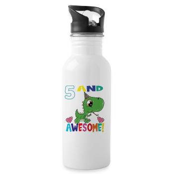 5 And awesome Birthday T Rex Dinosaur Five Years - Water bottle with straw - white - Right