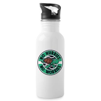 No Hurries No Worries Landschildkröte Schildkröte - Trinkflasche mit integriertem Trinkhalm - Weiß - Rechts