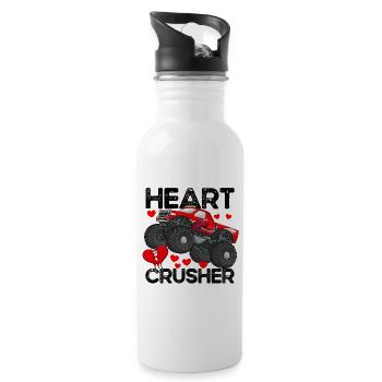 Heart Crusher Monster Truck Kinder Jungen Valentin - Trinkflasche mit integriertem Trinkhalm - Weiß - Rechts