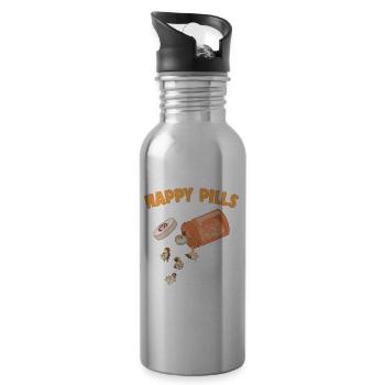 Happy Pills Persian Cat Funny Kitten Lover Feline - Water bottle with straw - silver - Right