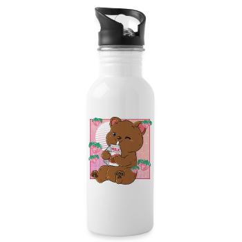 Kawaii Bear Strawberry Milk - Water bottle with straw - white - Right