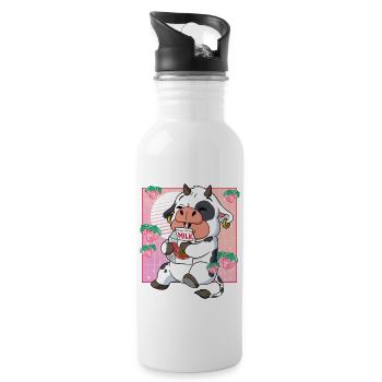 Kawaii Cow Strawberry Milk - Water bottle with straw - white - Right