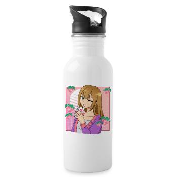 Kawaii Anime Girls Strawberry Milk - Water bottle with straw - white - Right