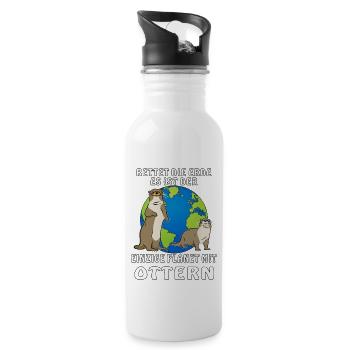 ERDE PLANET MIT OTTERN - Trinkflasche mit integriertem Trinkhalm - Weiß - Rechts