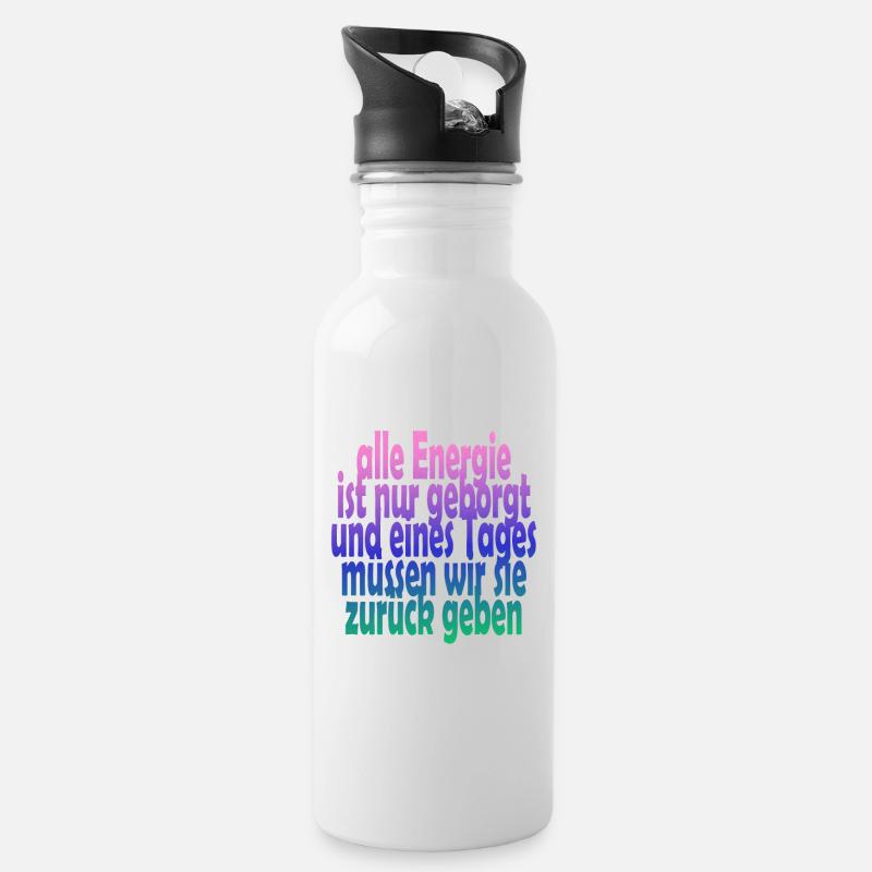 EYWA Energie Spruch - Trinkflasche mit integriertem Trinkhalm - Weiß