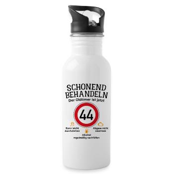 44. Geburtstag Schonend Behandeln Oldtimer Ist 44 - Trinkflasche mit integriertem Trinkhalm - Weiß - Rechts