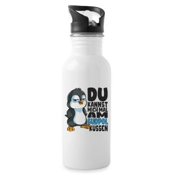 Kannst mich mal am Südpol küssen Pinguine - Trinkflasche mit integriertem Trinkhalm - Weiß - Rechts